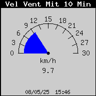 Velocitat mitjana del vent a Banyoles en directe