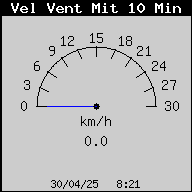 Velocitat mitjana del vent a Banyoles en directe